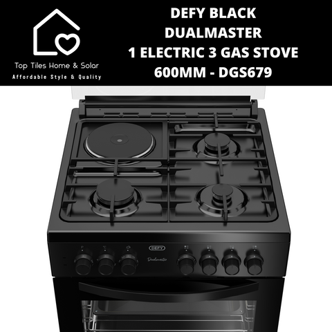 Defy Black DualMaster 1 Electric 3 Gas Stove - 600mm DGS679