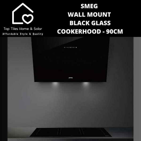 Smeg Wall Mount Universale Aesthetic Black Glass Cookerhood - 90cm
