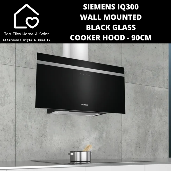 Siemens iQ300 Wall Mounted Black Glass Cooker Hood - 90cm