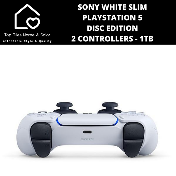 Sony White Slim PlayStation 5 Disc Edition + 2 Controllers - 1TB