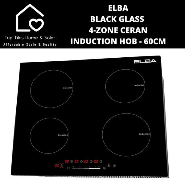 Elba Black Glass 4-Zone Ceran Induction Hob - 60cm