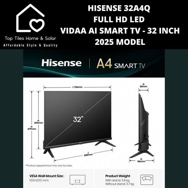 Hisense 32A4Q Full HD LED Vidaa Smart TV - 32 Inch 2025 MODEL
