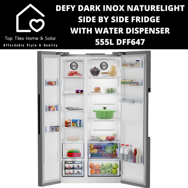 Defy Dark Inox NatureLight Side By Side Fridge with Water Dispenser - 555L DFF647