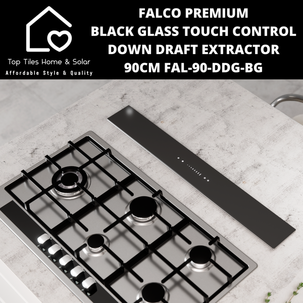 Falco Premium Black Glass Touch Control Down Draft Extractor - 90cm FAL-90-DDG-BG
