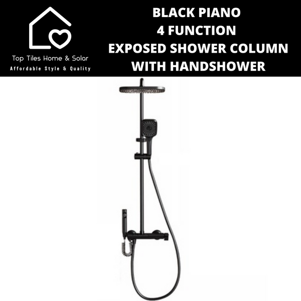 Black Piano 4 Function Exposed Shower Column With Handshower