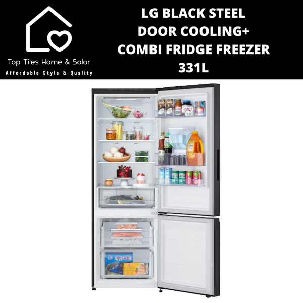 LG Black Steel Door Cooling+ Combi Fridge Freezer - 331L