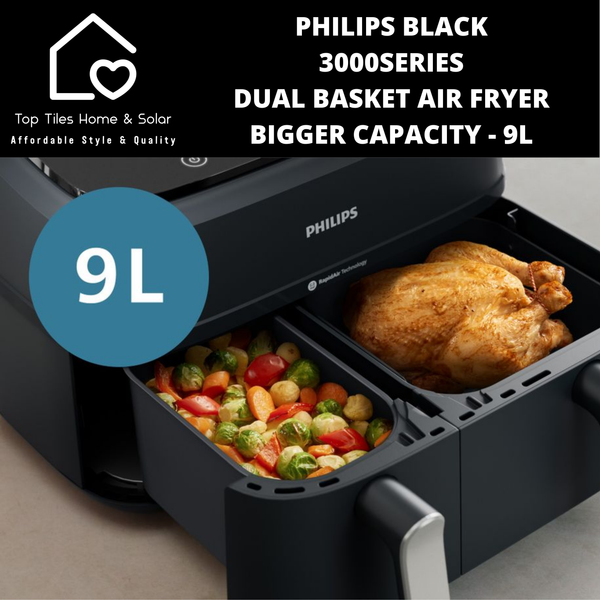Philips Black 3000Series Dual Basket Air Fryer Bigger Capacity - 9L