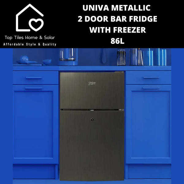 Univa Metallic 2 Door Bar Fridge with Freezer - 86L