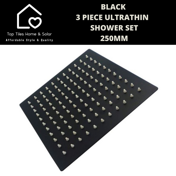 Black 3 Piece Ultrathin Shower Set - 250mm Square
