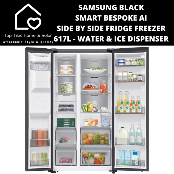 Samsung Black Smart Bespoke Ai Side by Side Fridge Freezer - 617L