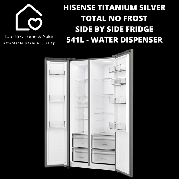 Hisense Titanium Silver Total No Frost Side by Side Fridge - 541L Water Dispenser