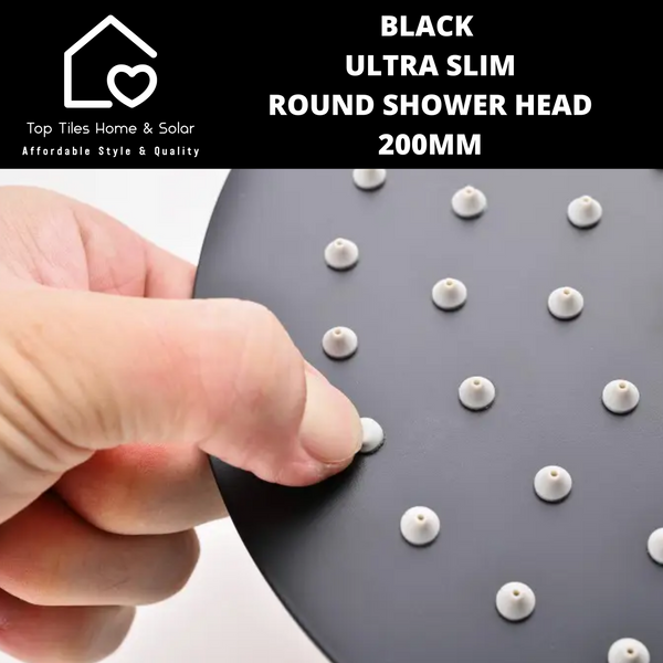 Black Ultra Slim Round Shower Head - 200mm