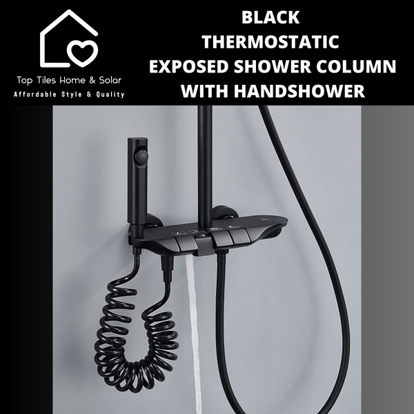 Black Thermostatic Exposed Shower Column With Handshower