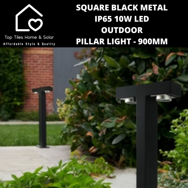 Square Black Metal IP65 10W LED Outdoor Pillar Light - 900mm