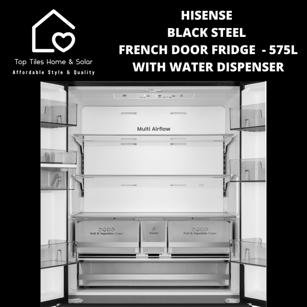 Hisense Black Steel French Door Fridge  - 575L With Water Dispenser
