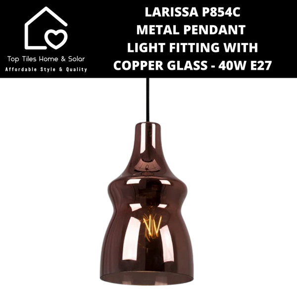 Larissa P854C Metal Pendant Light Fitting with Copper Glass - 40W E27