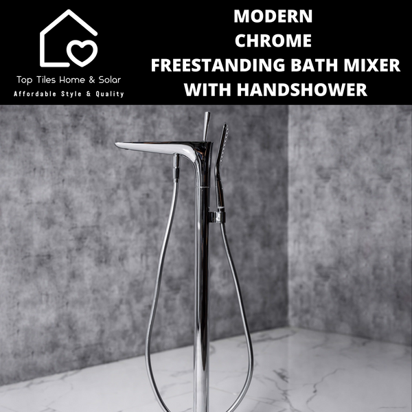 Modern Chrome Freestanding Bath Mixer With Handshower