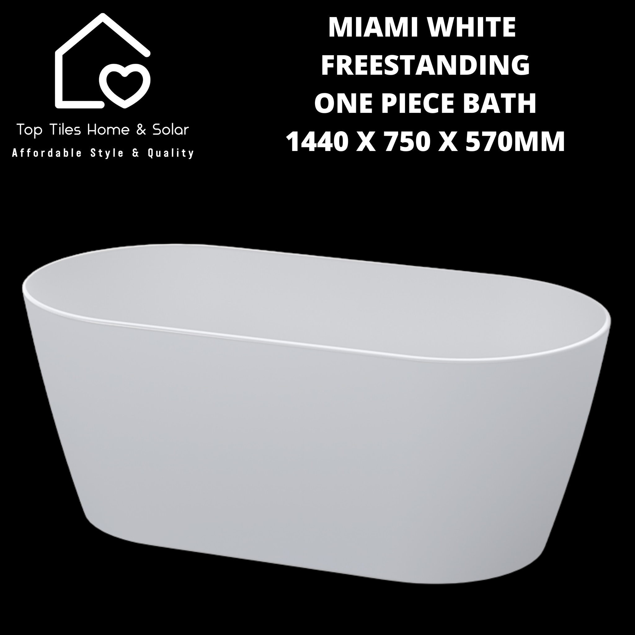 Miami White Freestanding One Piece Bath - 1440 x 750 x 570mm