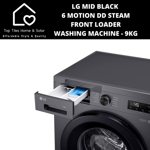 LG Mid Black 6 Motion DD Steam Front Loader Washing Machine - 9kg