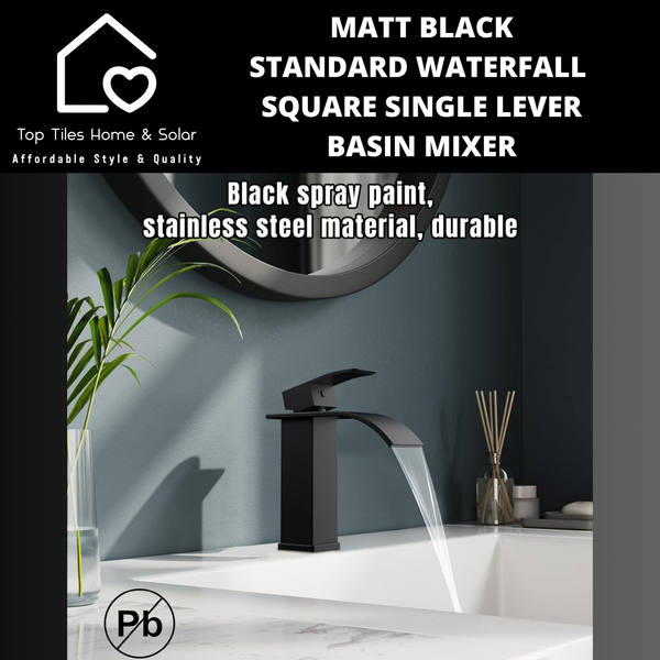 Matt Black Standard Waterfall Square Single Lever Basin Mixer