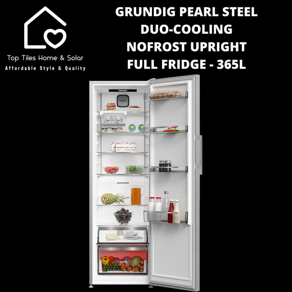 Grundig Pearl Steel Duo-Cooling NoFrost Upright Full Fridge - 365L