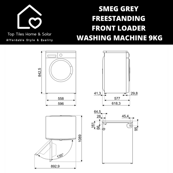 Smeg Grey Freestanding Front Loader Washing Machine - 9kg