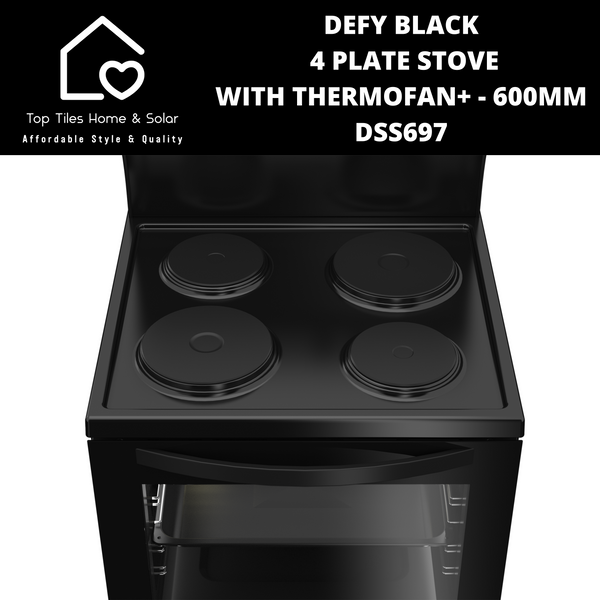 Defy Black  4 Plate Stove with Thermofan+ - 600mm DSS697