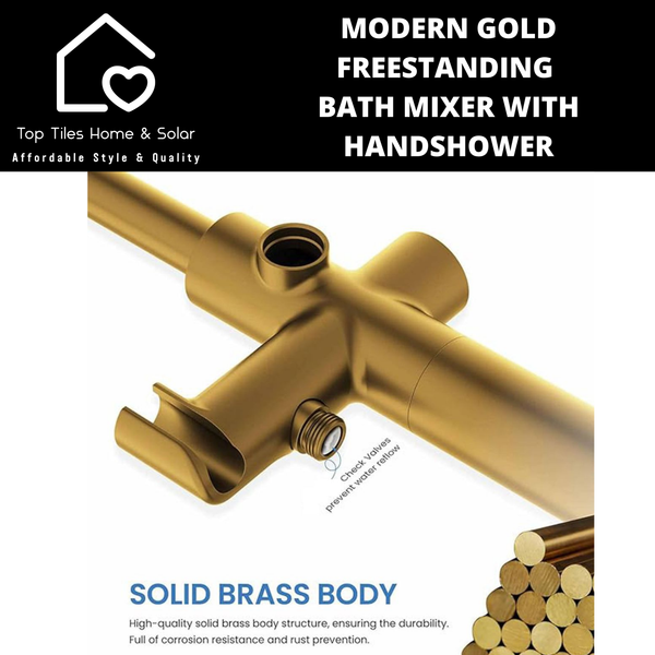 Modern Gold Freestanding Bath Mixer With Handshower