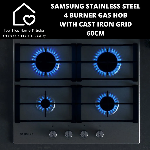 Samsung Stainless Steel 4 Burner Gas Hob with Cast Iron Grid - 60cm