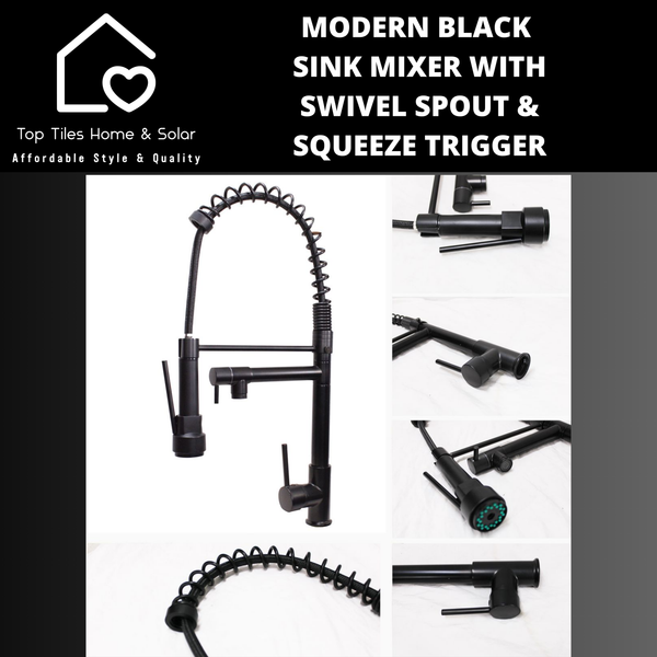 Modern Black Sink Mixer with Swivel Spout & Squeeze Trigger