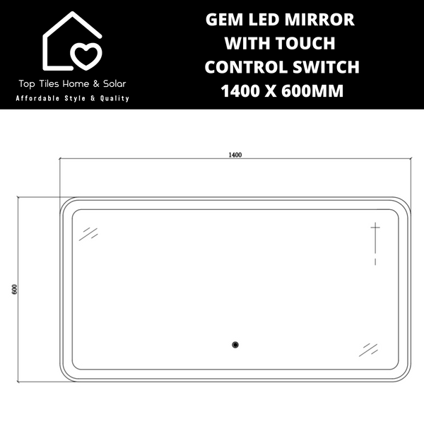 Gem LED Mirror With Touch Control Switch -  1400 x 600mm