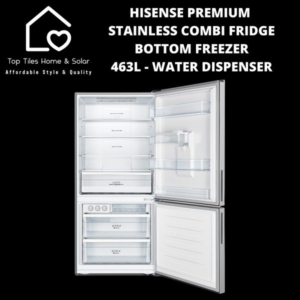 Hisense Premium Stainless Combi Fridge Bottom Freezer  - 463L Water Dispenser