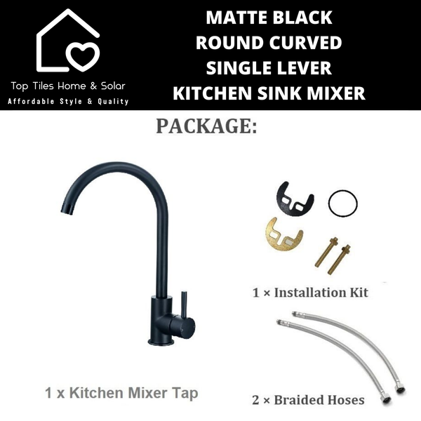 Matte Black Round Curved Single Lever Kitchen Sink Mixer
