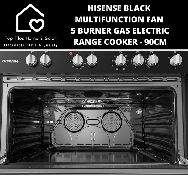 Hisense Black Multifunction Fan 5 Burner Gas Electric Range Cooker - 90cm
