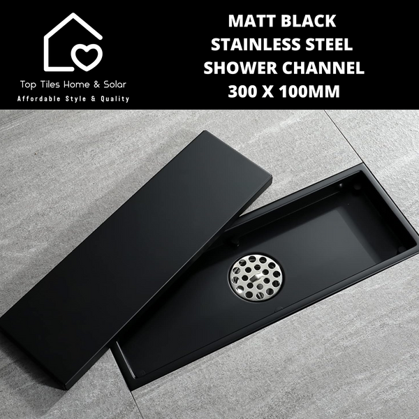 Matt Black Stainless Steel Shower Channel - 300 x 100mm