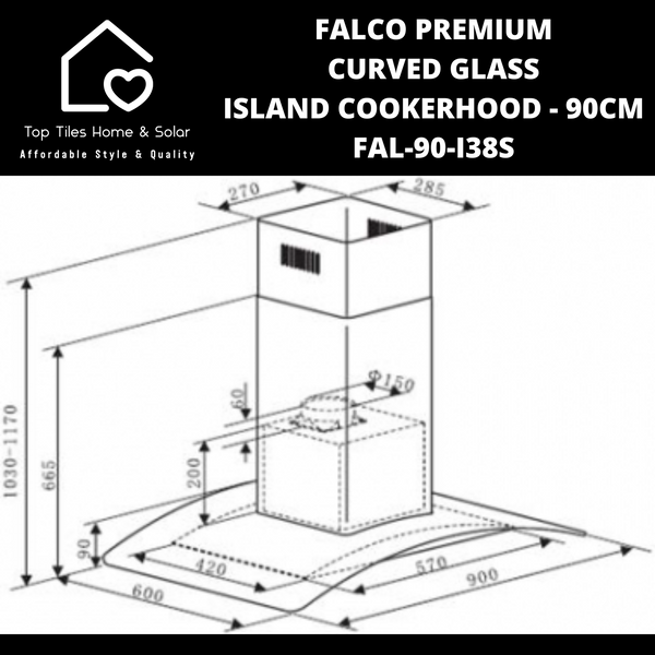 Falco Premium Curved Glass Island Cookerhood - 90cm FAL-90-I38S