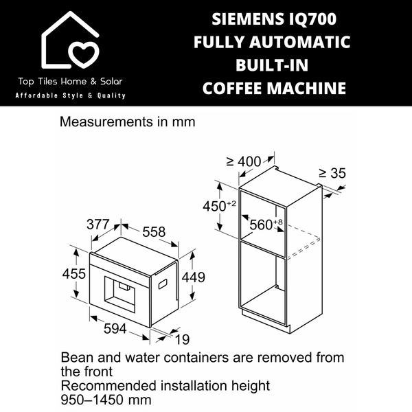 Siemens iQ700 - Fully Automatic Built-in Coffee Machine