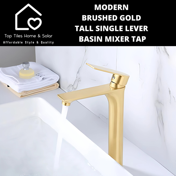 Modern Brushed Gold Tall Single Lever Basin Mixer Tap