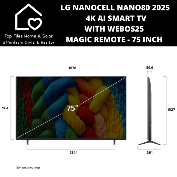 LG NanoCell NANO80 4K AI Smart TV with webOS25 Magic Remote 2025 - 75 Inch
