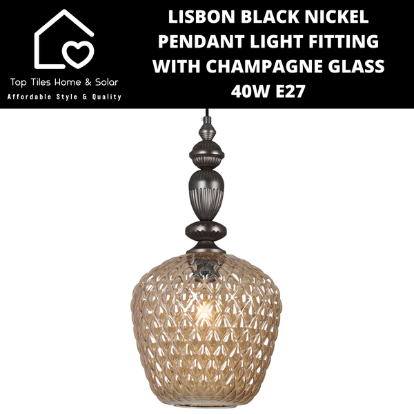 Lisbon Black Nickel Pendant Light Fitting with Champagne Glass - 40W E27