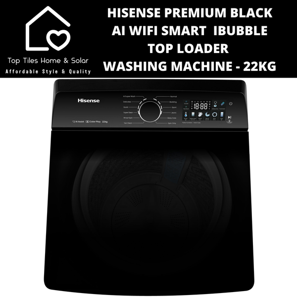 Hisense Premium Black Ai Wifi Smart  iBubble Top Loader Washing Machine - 22kg