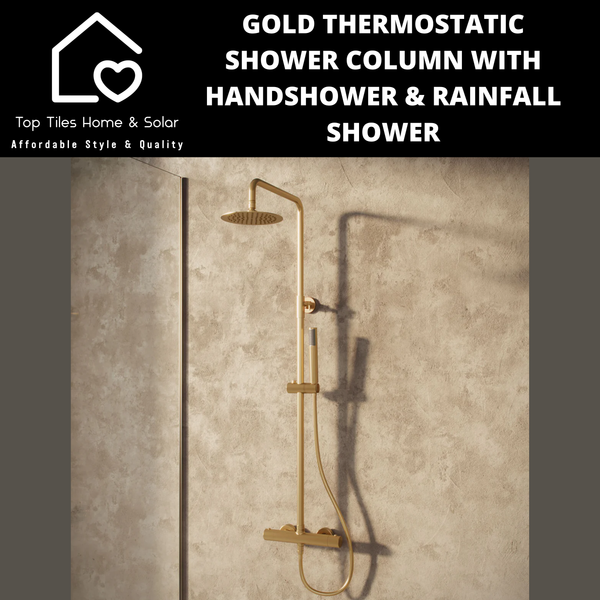 Gold Thermostatic Shower Column With Handshower & Rainfall Shower