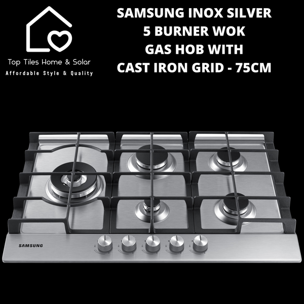 Samsung Inox 5 Burner Wok Gas Hob with Cast Iron Grid - 75cm