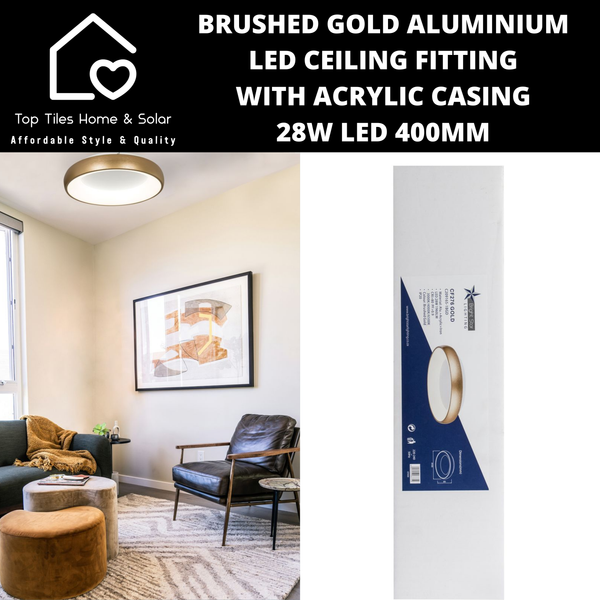 Brushed Gold Aluminium LED Ceiling Fitting with Acrylic Casing - 28W LED 400mm