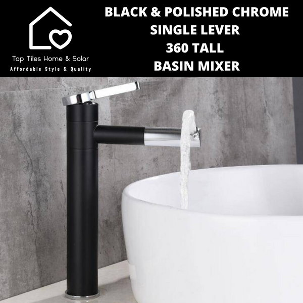 Black And Polished Chrome Single Lever 360 Tall Basin Mixer