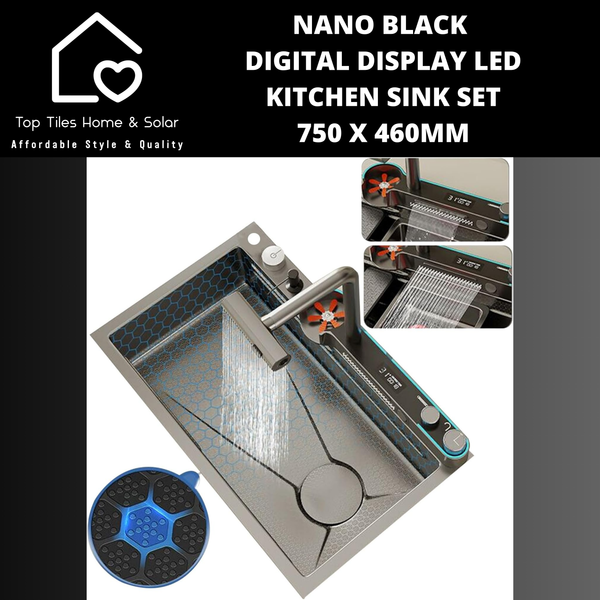 Nano Black Digital Display LED Kitchen Sink Set - 750 x 460mm