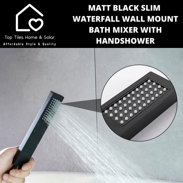 Matt Black Slim Waterfall Wall Mount Bath Mixer With Handshower
