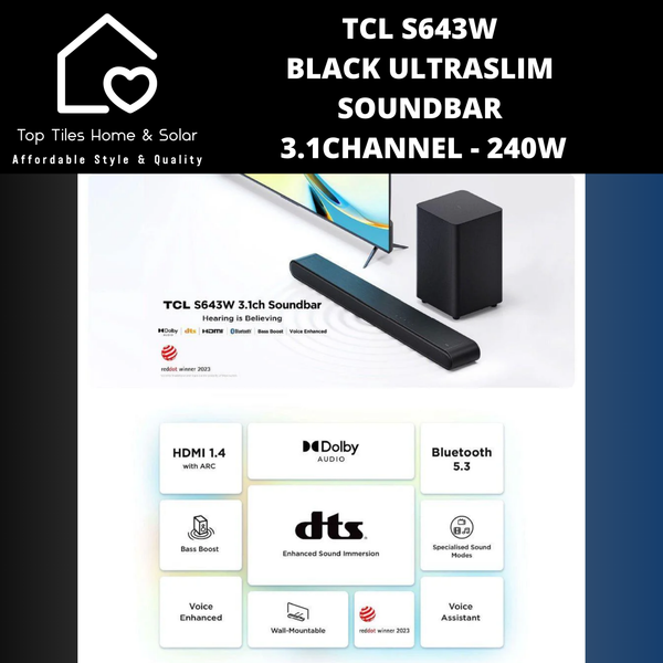 TCL S643W Black Ultraslim Soundbar 3.1Channel  - 240W