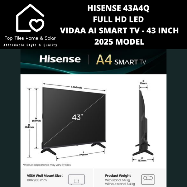 Hisense 43A4Q Full HD LED Vidaa Smart TV - 43 Inch