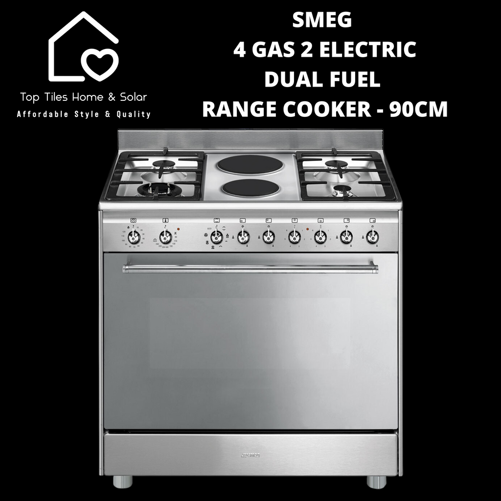Smeg 4 Gas 2 Electric Dual Fuel Range Cooker 90CM Top Tiles Home Solar